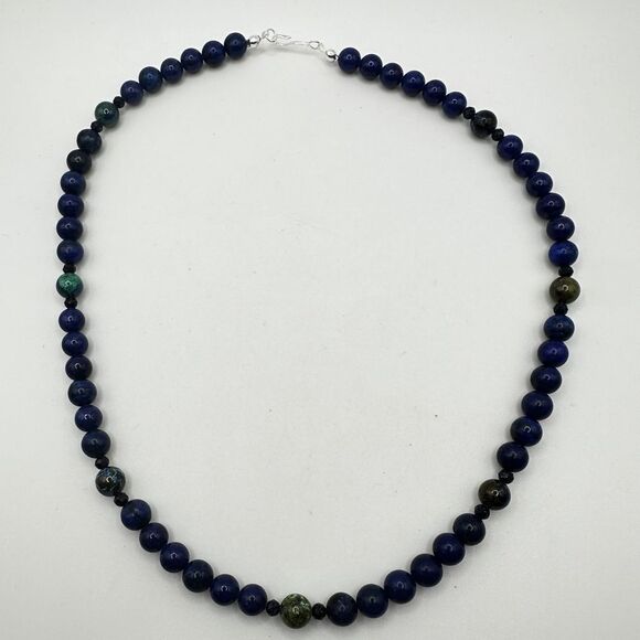Stunning 20" lapis lazuli, azurite, and goldstone necklace with 925 hardware! - Picture 10 of 14